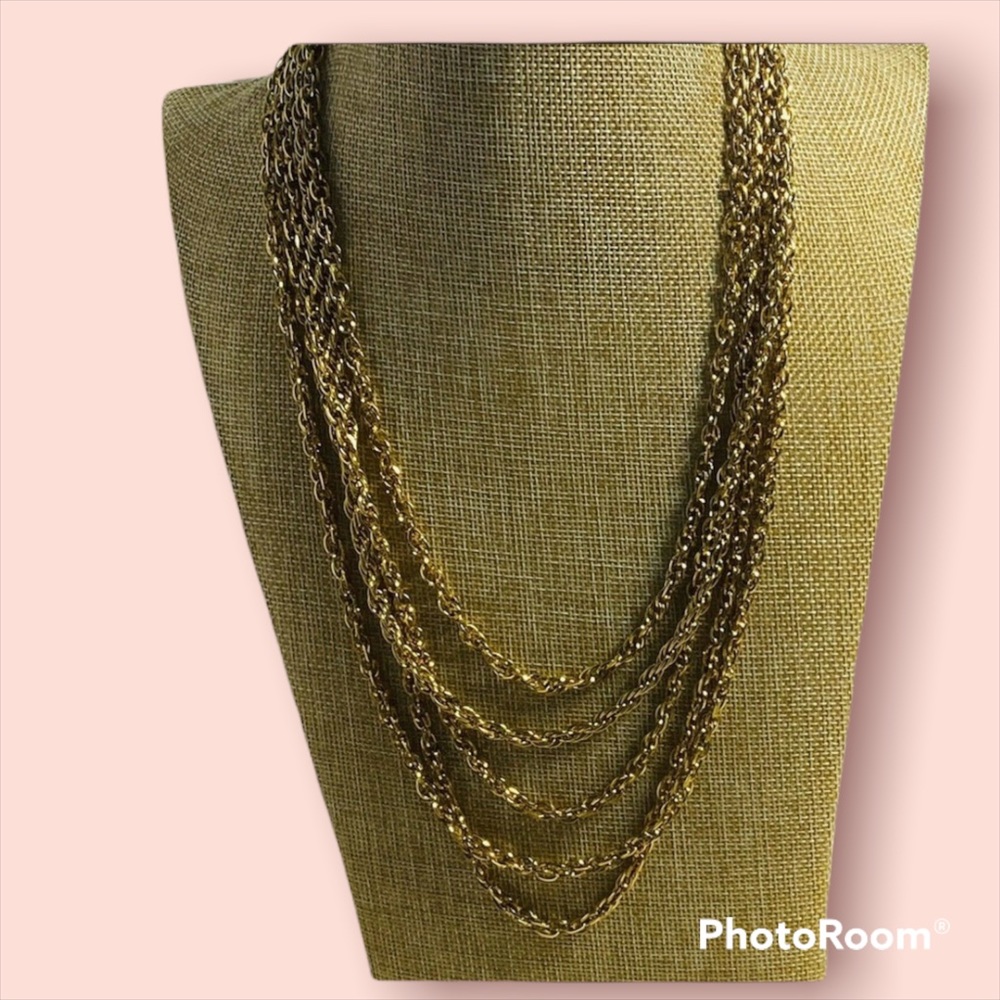 Taylor Ltd. Vintage Multi Strand Cascade Rope Style Gold Tone Chain Necklace